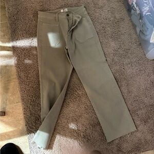 Olive Green Straight-Leg Pants stretchy